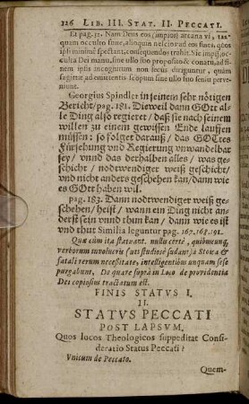 II. Status Peccati Post Lapsum; De Peccato.
