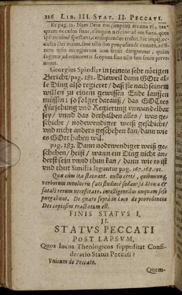 II. Status Peccati Post Lapsum; De Peccato.
