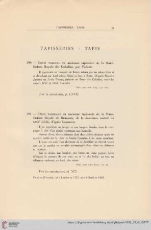 Tapisseries - Tapis (No. 190 - 193)