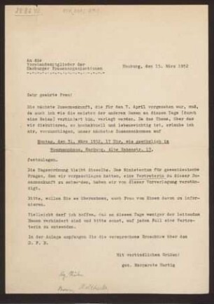 Brief von Margarete Hartig