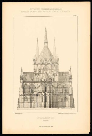 Evangelischer Dom: Ostseite (aus: C. Schäfer, Die Bauhütte, Entwürfe im Stile des Mittelalters, 1. Bd., 1883, Tafel 20)