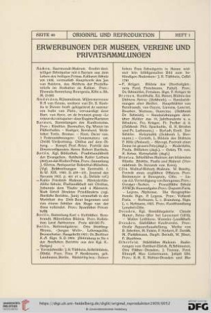 Erwerbungen der Museen, Vereine und Privatsammlungen