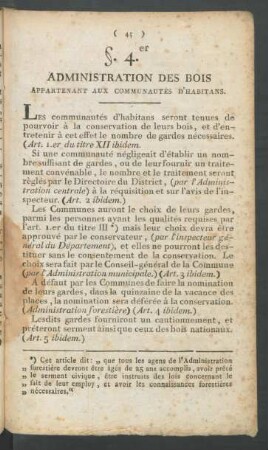 §. 4.er Administration Des Bois Appartenant Aux Communautés D'Habitans
