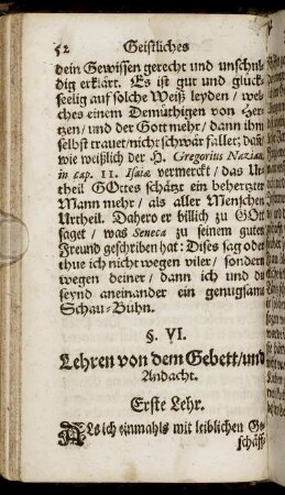 §. VI. Lehren von dem Gebett/ und Andacht. - Beschluß.