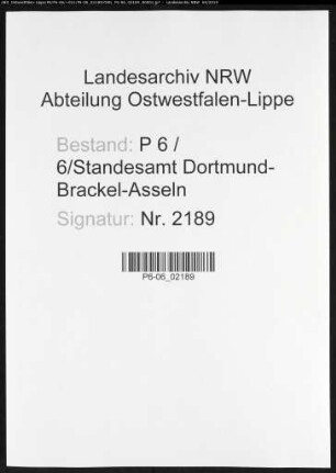 Sterberegister Standesamt Dortmund-Brackel-Asseln (XVI)
