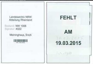 Entnazifizierung Erich Meininghaus , geb. 01.02.1899 (Arbeiter)