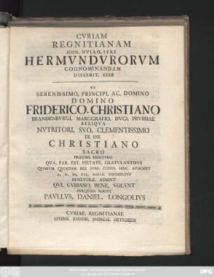 32: Cvriam Regnitianam Non. Nvllo. Ivre Hermvndvrorvm Cognominandam Disserit ...