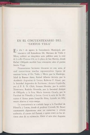 En el cincuentenario del "Santos Vega"