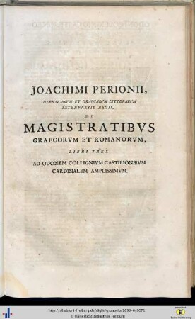 Joachimus Perionius: De Magistratibus Graecorum et Romanorum libri tres.