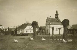 Draschen (heute Dubá-Dražejov / Tschechien). Stadtteilansicht mit Kirche