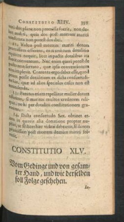 Constitutio XLV. Vom Gedinge und von gesamter Hand, und wie derselben soll Folge geschehen