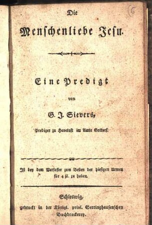 Die Menschenliebe Jesu : Eine Predigt
