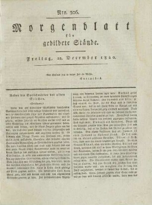 Nro. 306. Freitag, 22. Dezember 1820. - Nro. 313. Sonnabend, 30. Dezember 1820.