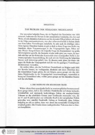 Einleitung - Das Problem der südlichen Niederlande