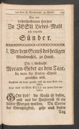 I. Vor dem Genuß des heiligen Abendmahls, zu Hause