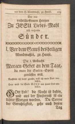 I. Vor dem Genuß des heiligen Abendmahls, zu Hause