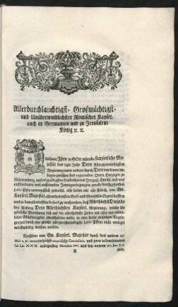 Allerdurchlauchtigst-Großmächtigst - und Unüberwindlichster Römischer Kayser, auch in Germanien und zu Jerusalem König [et]c. [et]c.