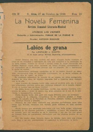 Labios de grana : A mi amigo Alfredo Damonte, afectuosamente