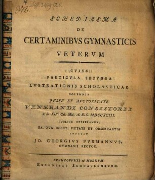 Schediasma de certaminibus gymnasticis Veterum, Particula secunda