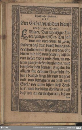 IIII. Ein Gebet, umb den dienst der heiligen Engel