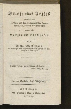 2,1: Briefe eines Arztes, Zweyten Bandes, Erste Abtheilung