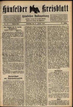 Zweite Ausgabe vom Samstag, den 23. Januar 1926.