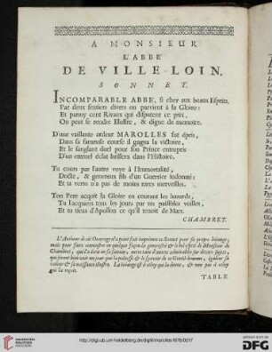 À Monsieur l'Abbé de Ville-Loin.