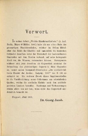 Die Waaren beim arabisch-nordischen Verkehr im Mittelalter : Supplementheft zur zweiten Auflage von "Welche Handeslartikel bezogen die Araber des Mittelalters aus den nordisch-baltischen Ländern?"