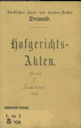 Schild, Nevelin in Detmold gegen Joh. Bernhard Diestelhorst - Schuldforderung