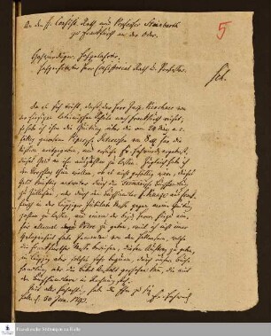 Brief von Johann Ludwig Schulze an Gotthilf Samuel Steinbart.