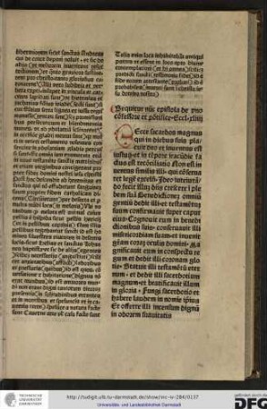 Sequitur nunc epistola de uno confessore et pontifice, eccl xliiii.