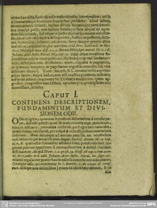 Caput I. Continens Descriptionem, Fundamentum Et Divisionem Odii