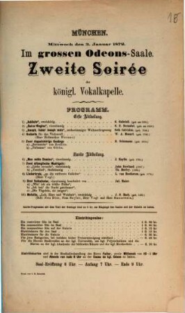 [Konzert-Programme des Königlichen Odeon in München und ähnlicher Münchener Veranstaltungen]. 18. 1872