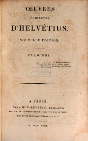 Oeuvres complètes d'Helvétius, 2. De l'Homme