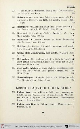 Arbeiten aus Gold oder Silber (Nr.231-250)