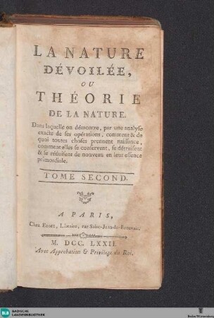 2: La Nature Dévoilée : ou Théorie De La Nature ...