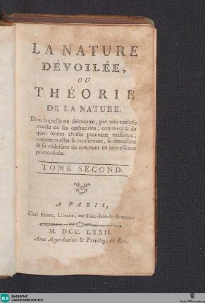 2: La Nature Dévoilée : ou Théorie De La Nature ...