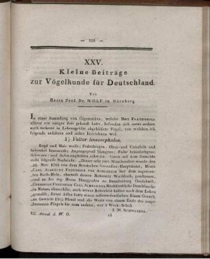 XXV. Kleine Beiträge zur Vögelkunde für Deutschland.