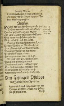 Am Festages Philippi und Jacobi beider Aposteln.