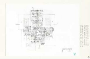 Krankenhaus Heerstraße, Berlin (Diplomarbeit bei Peter Poelzig): Grundriss Erdgeschoss, 1. Obergeschoss und Dachaufsicht 1:200