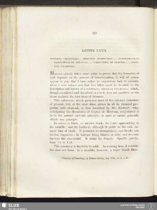 Letter XXVII. Mineral charcoal ... Opinions respecting ... Subterranean combustion of pit-coal ... Combustion of pyrites ... Mineral charcoal