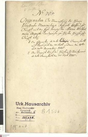 Herzog Karl II. von Pfalz-Zweibrücken und Landgraf Ludwig IX. von Hessen-Darmstadt bekunden den Heiratsvertrag zwischen Herzog Maximilian Joseph v...