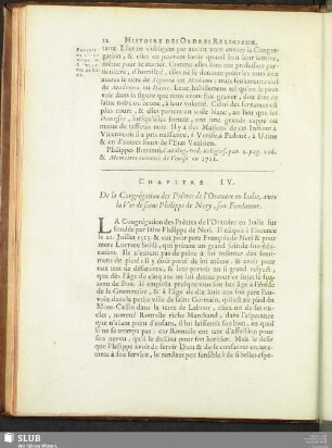 Chapitre IV. De la Congrégation des Prêtres de l'Oratoire en Italie, avec la Vie de saint Philippe de Nery, son Fondateur