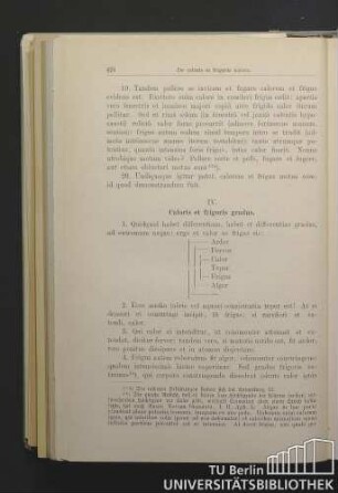 IV. Caloris et frigoris gradus. / Grade der Wärme und der Kälte.
