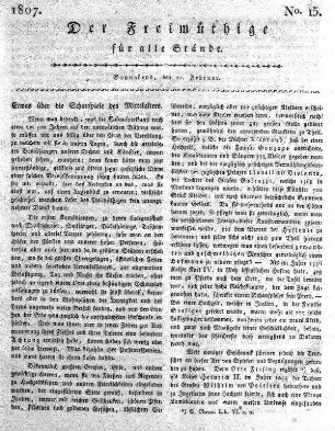 No. 15, Sonnabend, den 21. Februar 1807