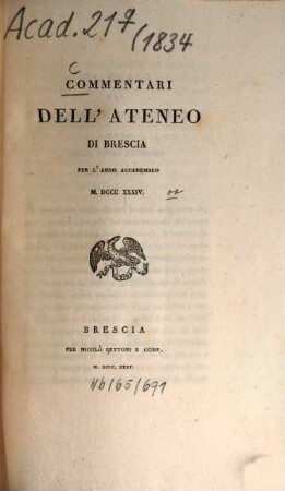 Commentari dell'Ateneo di Brescia. 1834