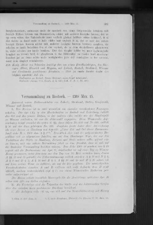 Versammlung zu Rostock. - 1368 Mrz. 15.