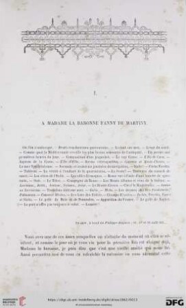 I. A Madame La Baronne Fanny De Martiny