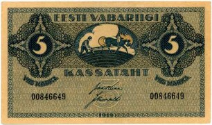 Geldschein, 5 Estnische Mark, 1919