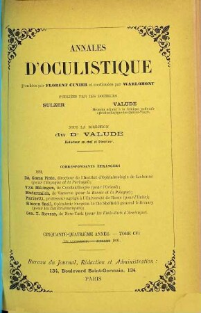 Annales d'oculistique. 106 = A. 54. 1891